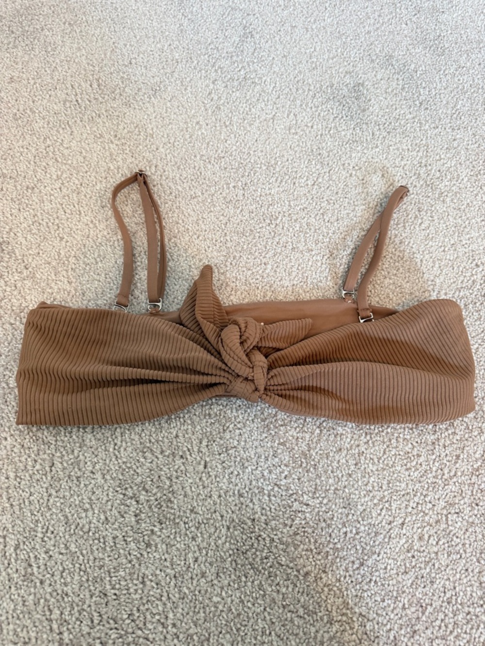 Frankie’s Ribbed Knot Front Bandeau Top in Brown